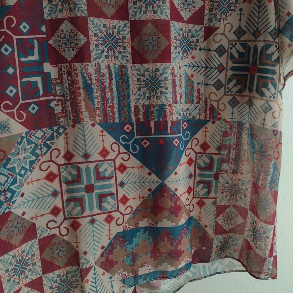 Double D Ranch Prairie Patch Western Blouse XL Bohemian Flutter Sleeve Top - Picture 11 of 12